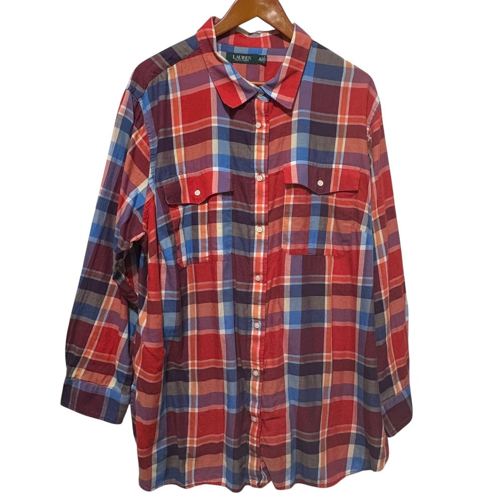 Lauren Ralph Lauren Mens Button Front‎ Shirt 3X Multicolor Plaid Preppy Western